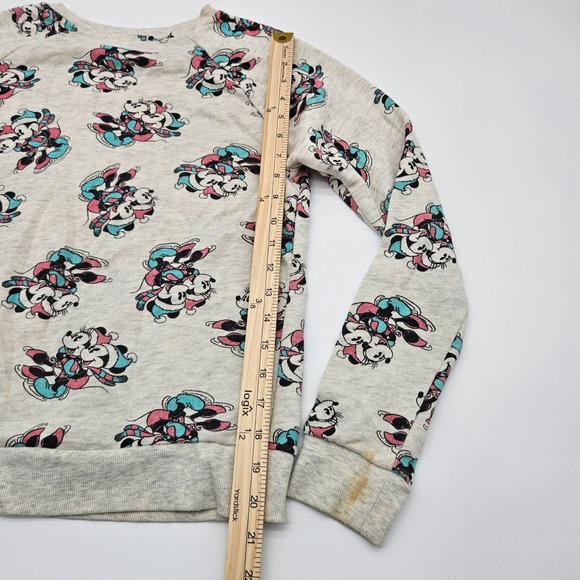 Disney XS Minnie Mouse Print Long Sleeve Crewneck Sweatshirt Beige Womens - Picture 4 of 6